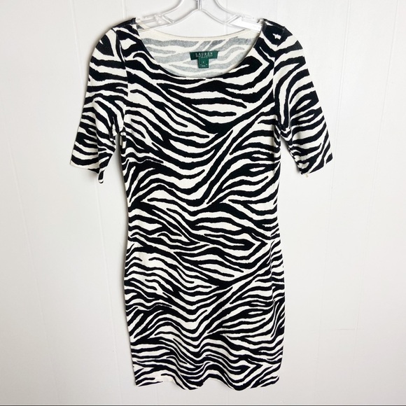 Ralph Lauren Animal Print Zebra Dress Size S Green Label - Picture 1 of 4